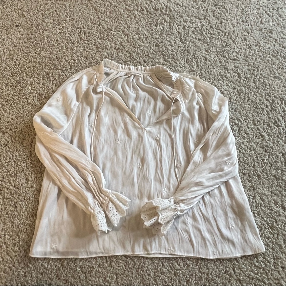 Ulla Johnson Irene Pearl White Drawstring Neck Blouse - Picture 7 of 12